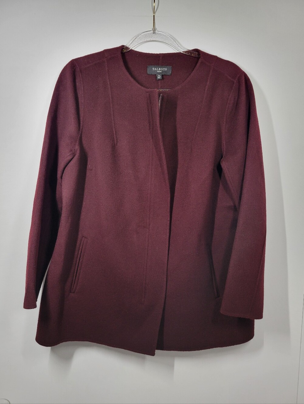 Talbots Maroon Burgundy Wool Blend Hidden Button Jacket Blazer Women Size Lp